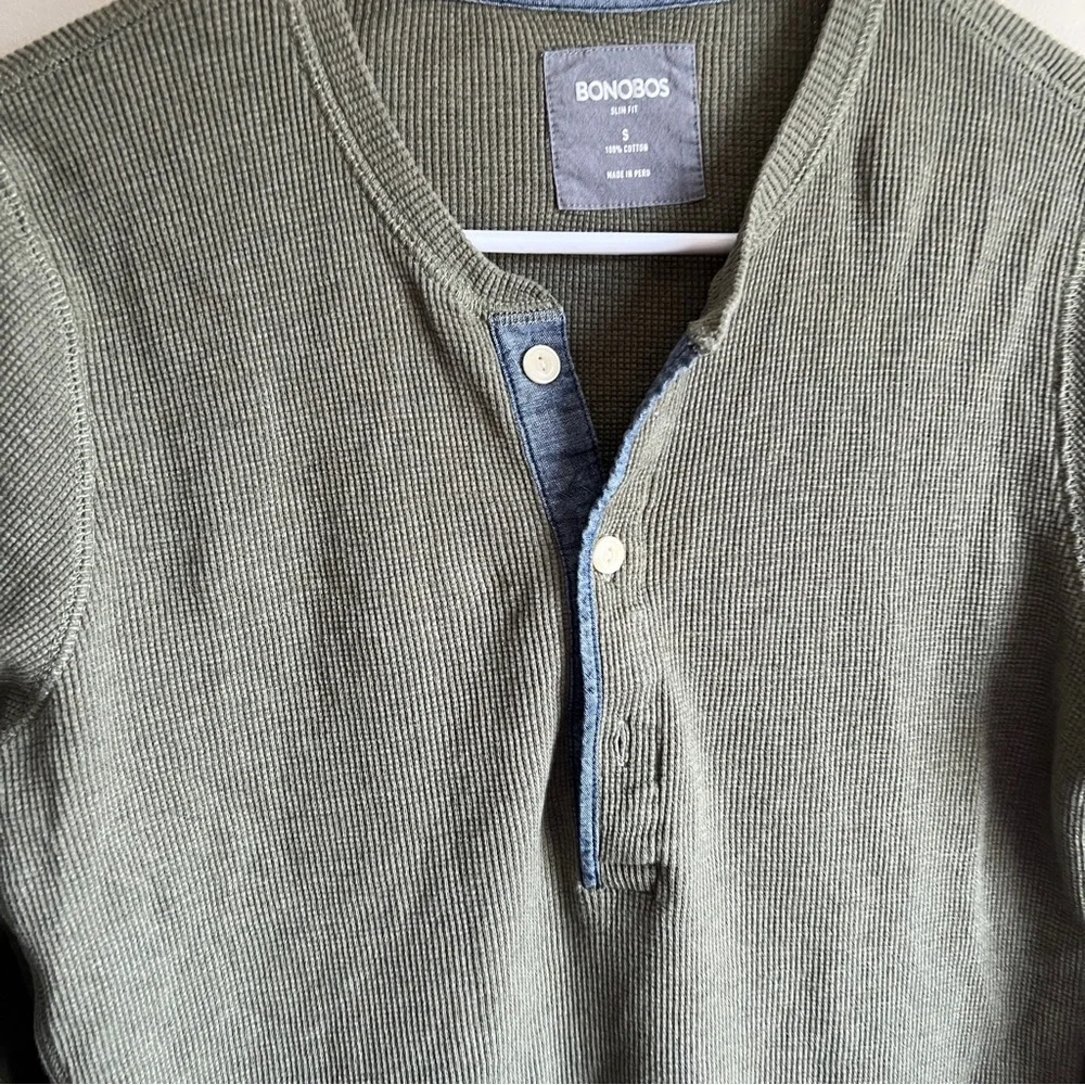 Bonobos Green Waffle Knit Long Sleeve Henley Top - Picture 5 of 5